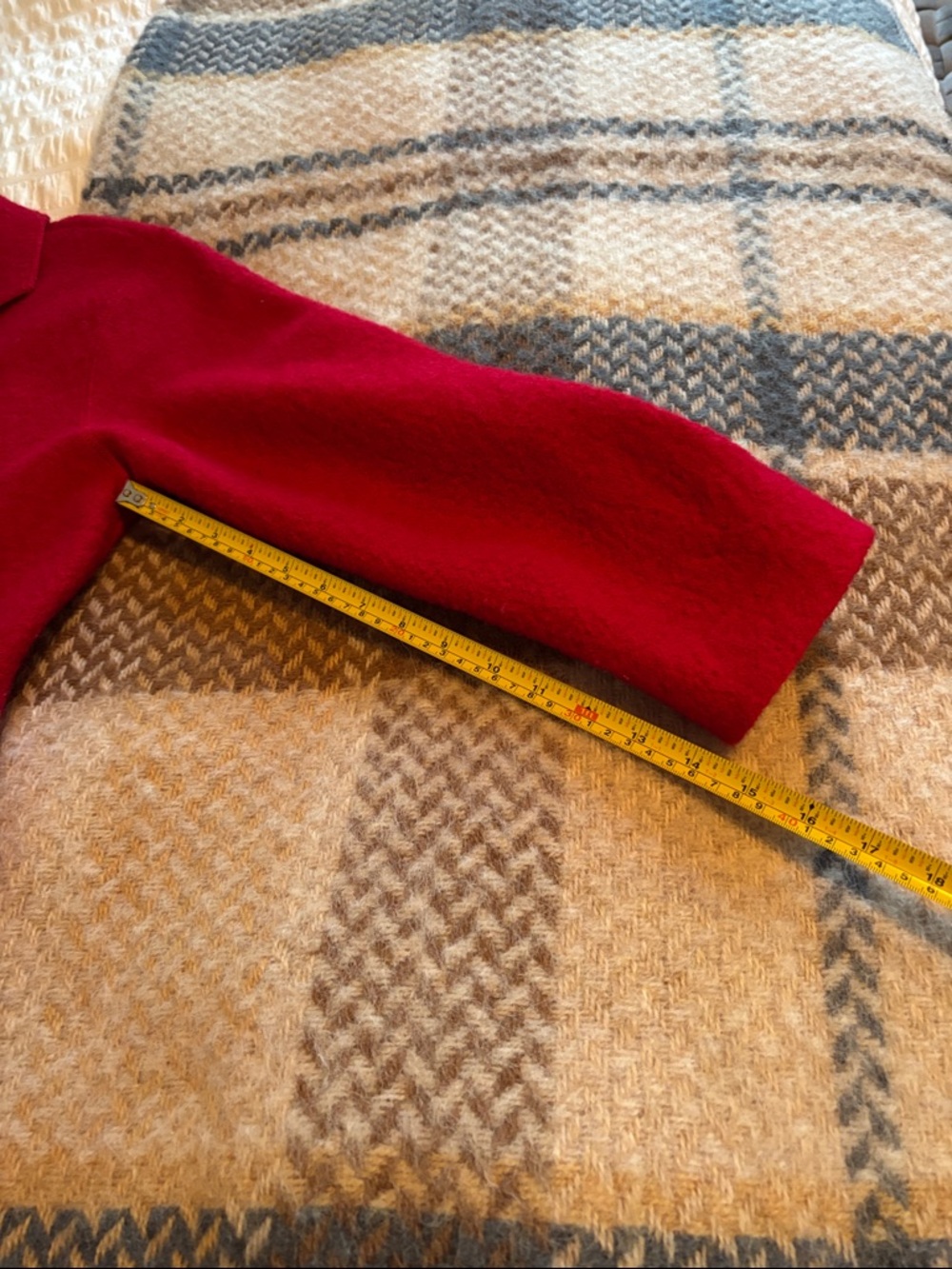 Silk Club Red Long Open Collar Coat 100%Wool Lightweight - Picture 8 of 9